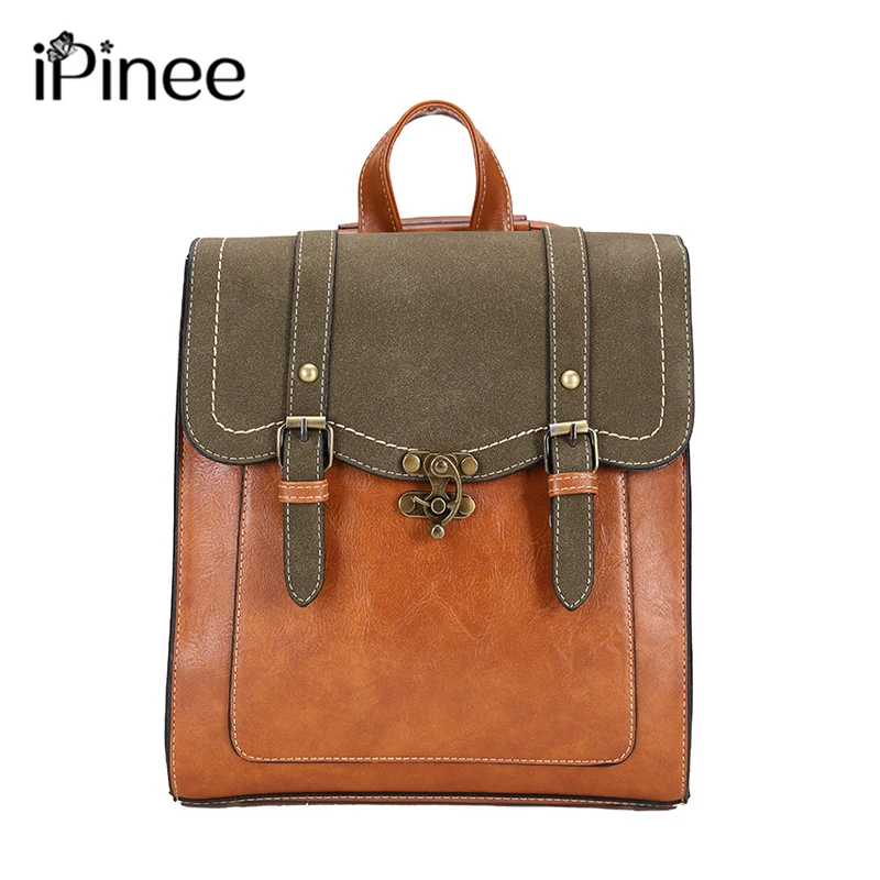 

iPinee Vintage Women Backpack High Quality PU Leather Backpacks for Teenage Girls Female School Shoulder Bag Lock Bagpack mochil