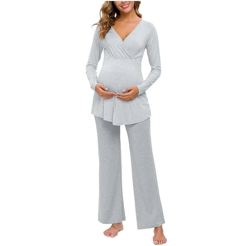 Комплект для беременных женщин; футболка с длинными рукавами для кормящих детей; топы+ брюки; пижамный комплект; костюм; conjunto embarazo