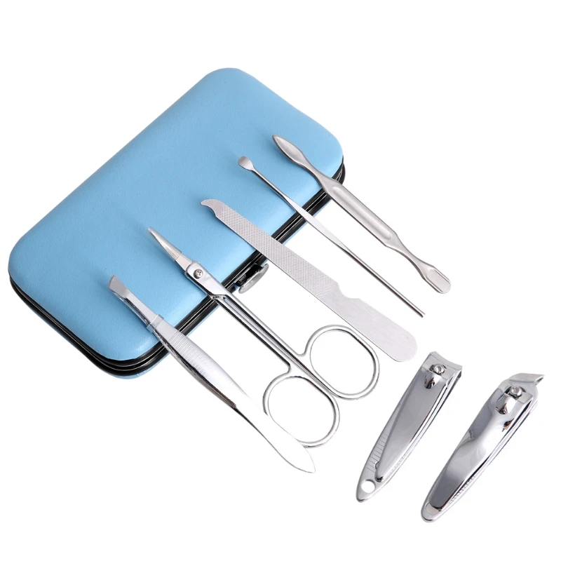 Hot sale 7pcs Manicure Set Nail Care Clippers Scissors Travel Grooming Kits Case