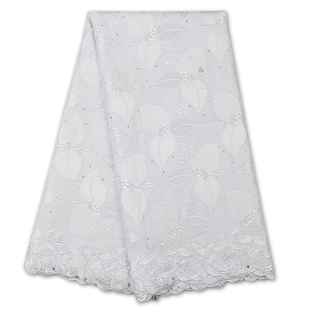 

White African Dry Lace Fabric 2020 High Quality Lace Swiss Voile Cotton Lace Fabric Embroidered For Wedding Sewing YA3586B-5