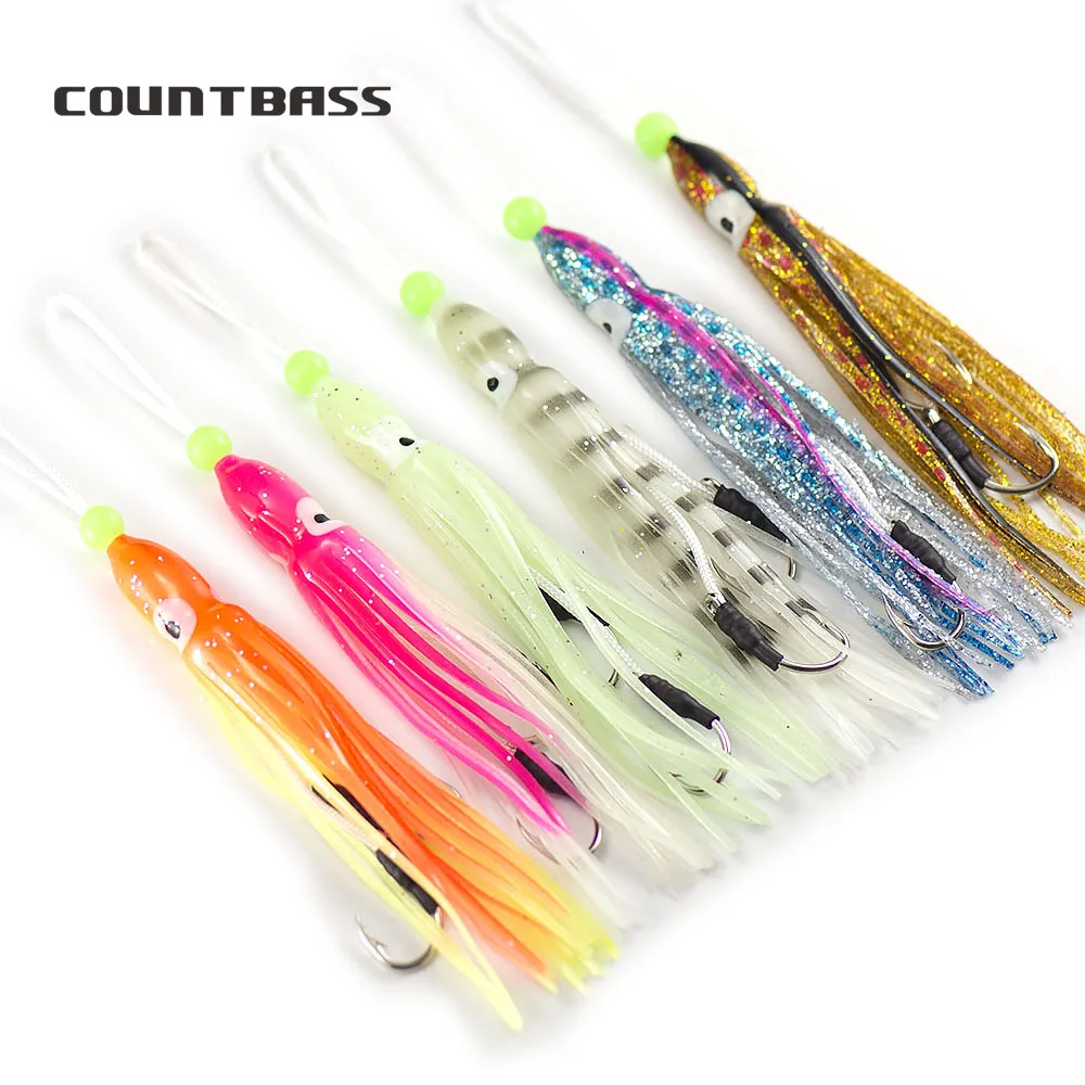 

12pcs Assist Hooks With Squid Skirts,Inchiku Assist for Large Sized Jig,Octopus Squid Snapper Jigs Hook, 6 Colors Mixed