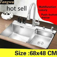 Кухонная ручная раковина одинарная мойка, 304 из нержавеющей стали кнопка-кнопка drainer vogue,, 68x48 см