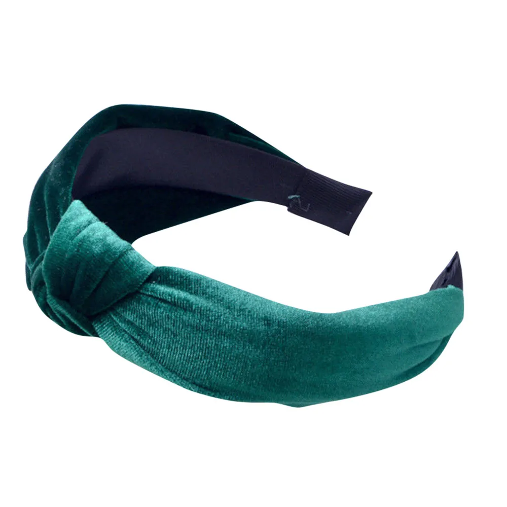 Женская бархатная повязка на голову широкая боковая бархатная однотонная экзотическая повязка для волос в Корейском стиле Женская повязка на голову - Цвет: Зеленый
