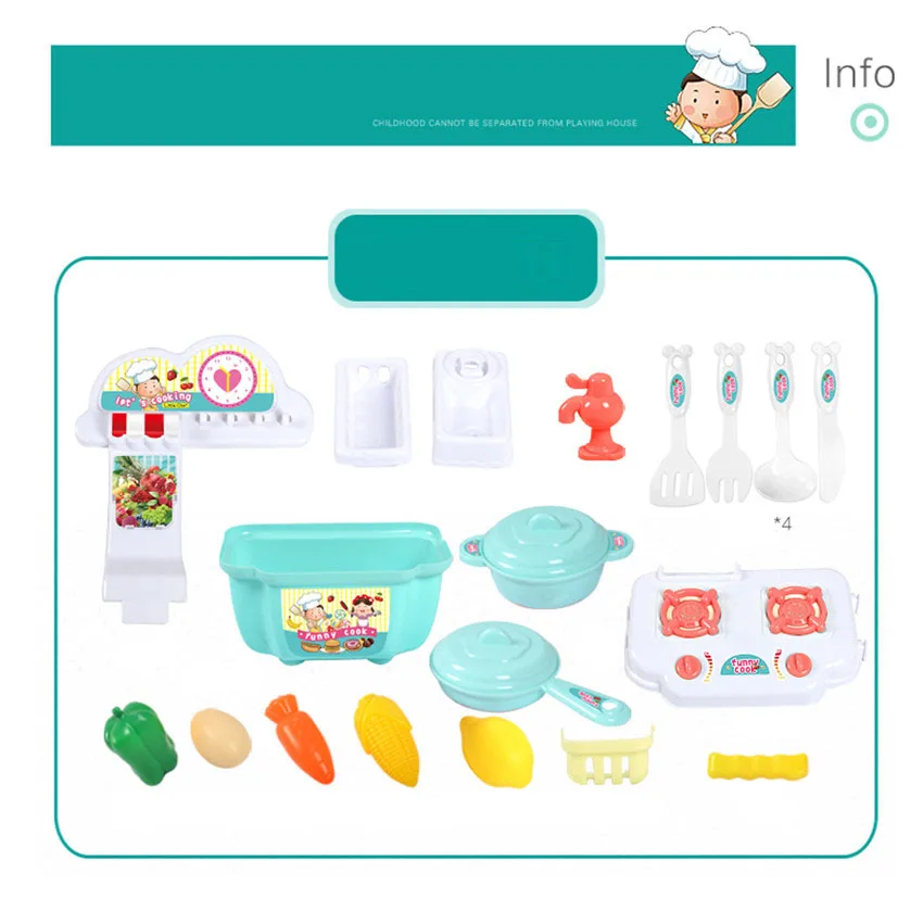 22Pcs Plastic Mini Children Baby Kitchen Play House Toy Simulational Kitchenware Storage Cookware Cooking Pretend Play for Girls 4