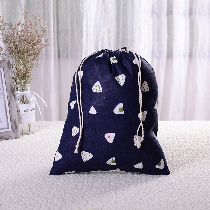 2-Dark Blue Пасторальный стиль креативный Печатный хлопковый льняной мешок для покупок с шнурком для путешествий Органайзер для хранения обуви Эко сумка для продуктов - Цвет: 2-Dark Blue