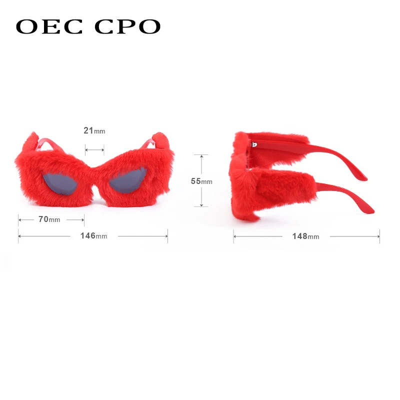 OEC CPO Ladies Soft Fur Velvet Cat Eye Sunglasses Women Fashion Colorful Handmade Sun Glasses Female Trendy Shades UV400 Eyewear