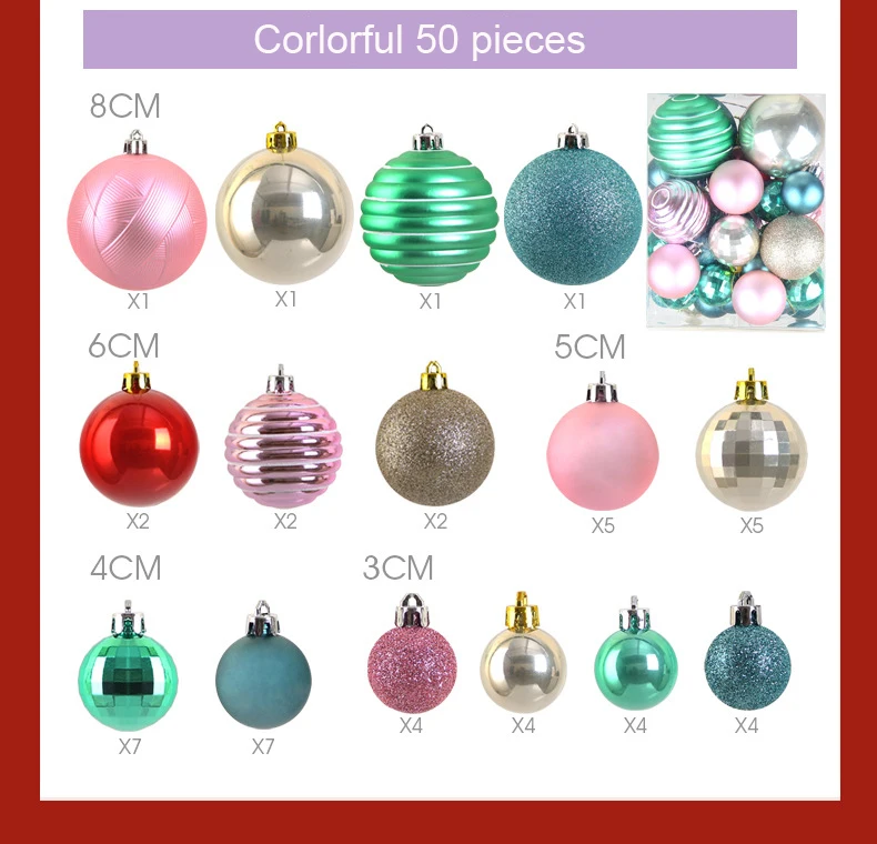 50 шт./лот, Рождественские шары смешанного размера 3 см/5 см/6 см/8 см, подвесные шары, рождественские безделушки, украшения для дома, рождественский подарок - Цвет: Colorful  50pcs