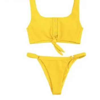 

2018 New Style Europe And America-Special Fabric Soft And Comfortable Chest Handmade Button Attaching Bikini Bathing Suit