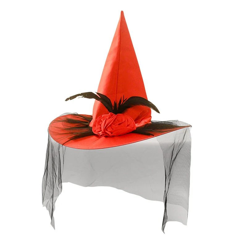 Ведьмины колпаки маскарадная ленточная Роза сетчатая шляпа ведьмы вечерние шапки Косплей Костюм Аксессуары Хэллоуин нарядное платье Декор - Цвет: Красный