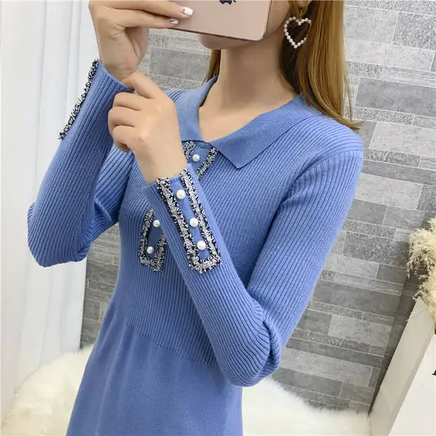 Blusas De Inverno Feminina, 9468, настоящая фотография, новое корейское эластичное трикотажное платье с квадратным воротником, 54-2 этаж, ряд 6-7, средняя полка