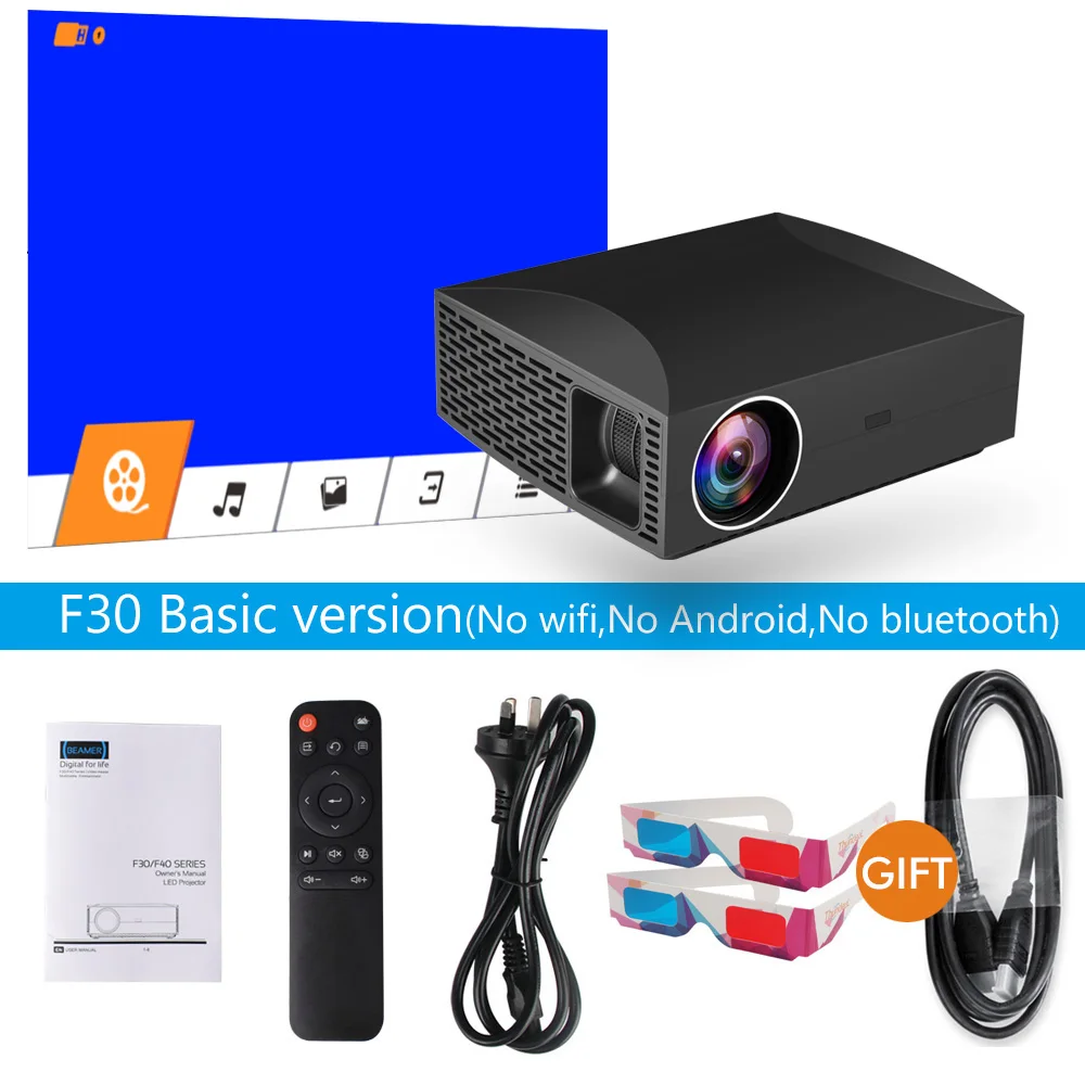 ALSTON F30 F30UP Full HD 1080P проектор 4K 6500 люмен кинопроектор проектор Android WiFi Bluetooth HDMI с подарком - Цвет: Basic Version