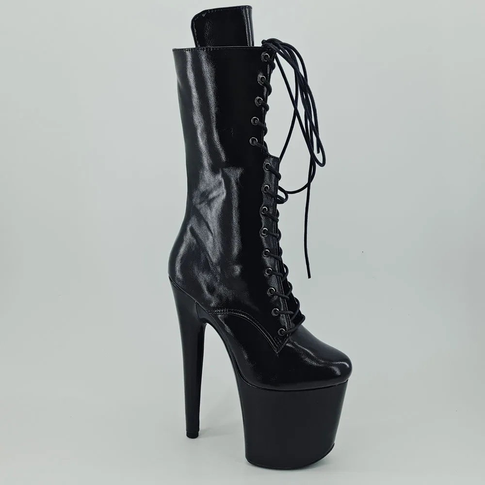 Leecabe Shinny Black 20CM/8inches Pole dancing shoes High Heel platform Boots closed toe Pole Dance boots