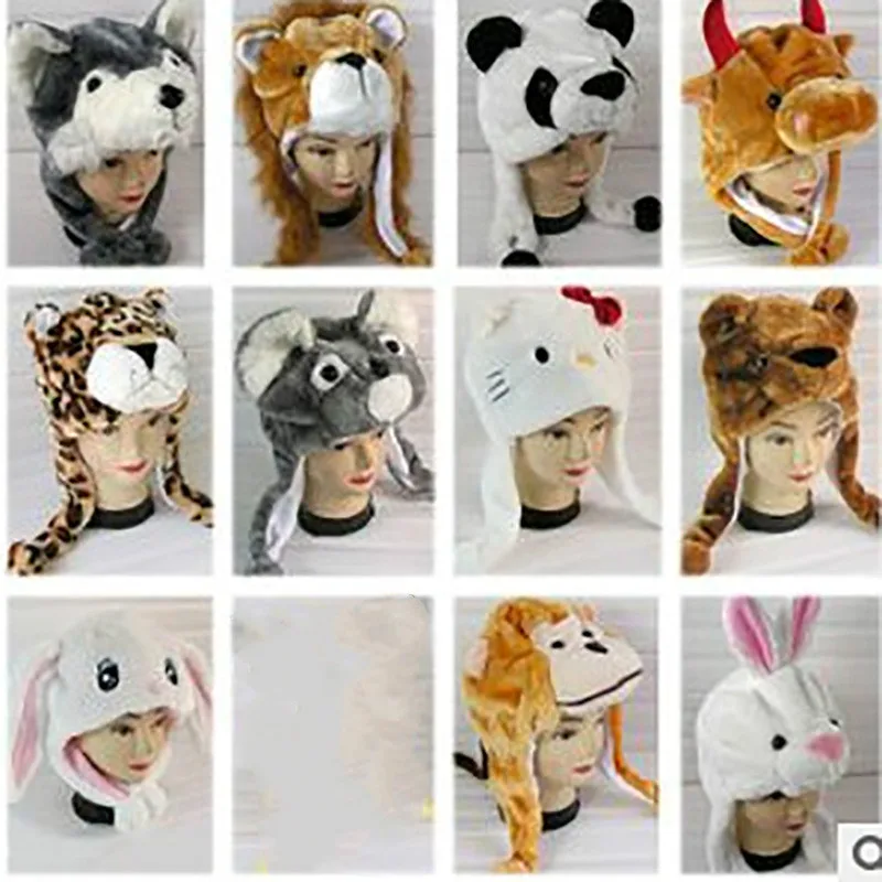 Gorro de felpa con forma de conejo para niños, orejera cálida con diseño de animales de dibujos animados