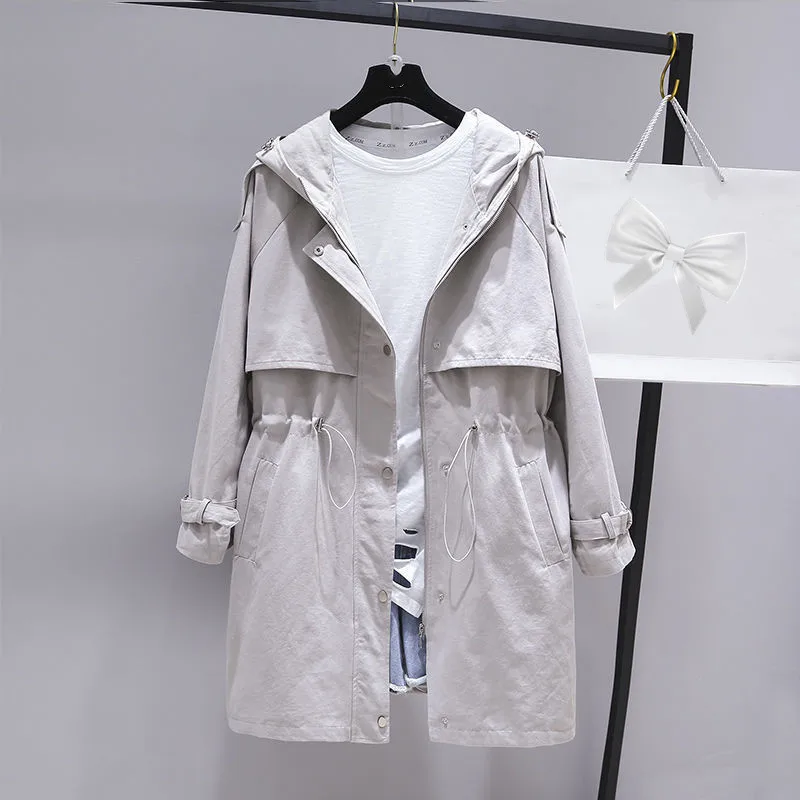 

Spring Autumn Trench Coat Women Casual Adjustable Waist Outwear 2019 Female Korean Fashion Hooded Windbreaker Plus Size 3XL