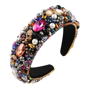 

Gorgeous Baroque Full Multi Color Crystal Headband for Woman Luxurious Simulated Pearl Rhinestone Hairband Woman Party Headpiece