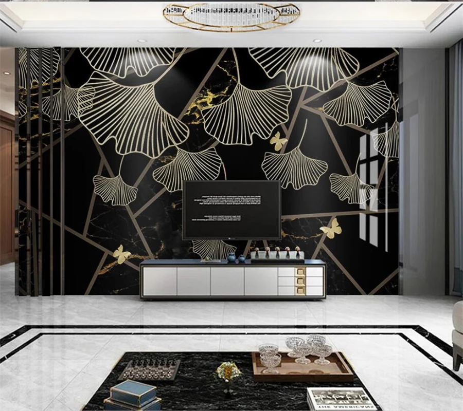 Beibehang-Custom-large-wall-painter-with-modern-light-luxury-abstract-geometric-black-gold-leaf-marbled-background (1)