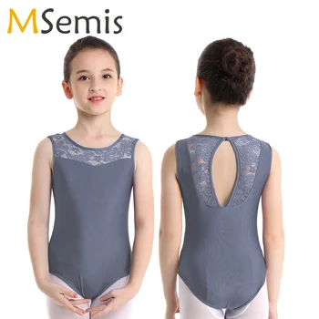 

Gymnastics Leotards For Girls Ballet Leotard Costume Sleeveless Lace Splice Cutout Back ballerina dress kids toddler leotard
