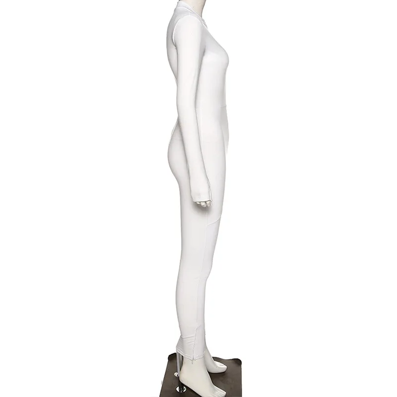 BOOFEENAA женский комбинезон на молнии, сексуальная одежда для фитнеса, черно-белый Облегающий комбинезон с длинным рукавом, C87-AC76