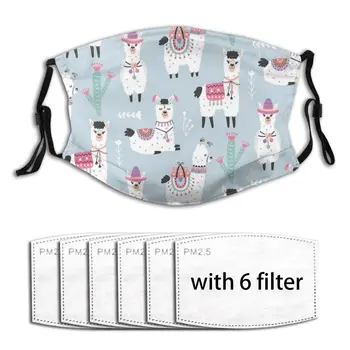 

Cartoon Llama Alpaca Reusable Breathable Anti Dust Print Face Masks Cute Masks Fabric Protective PM2.5 Masks Proof Haze