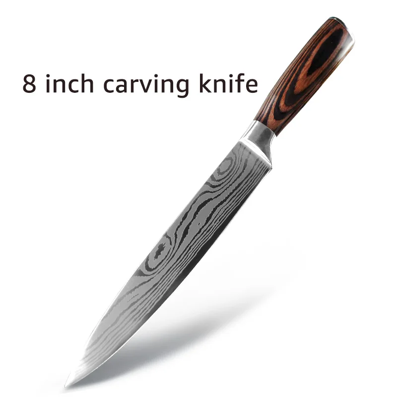 Кухонный нож 8 дюймов поварские ножи 7CR17 440C из высокоуглеродистой нержавеющей стали дамасский чертежный нож для нарезки сантоку японский нож - Цвет: 8 inch carving knife