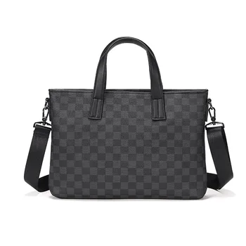 

Famous Brand Men Fashion Simple Business Briefcase Bag Male Plaid PU Leather Laptop Bag Casual Men Travel Bags Shoulder