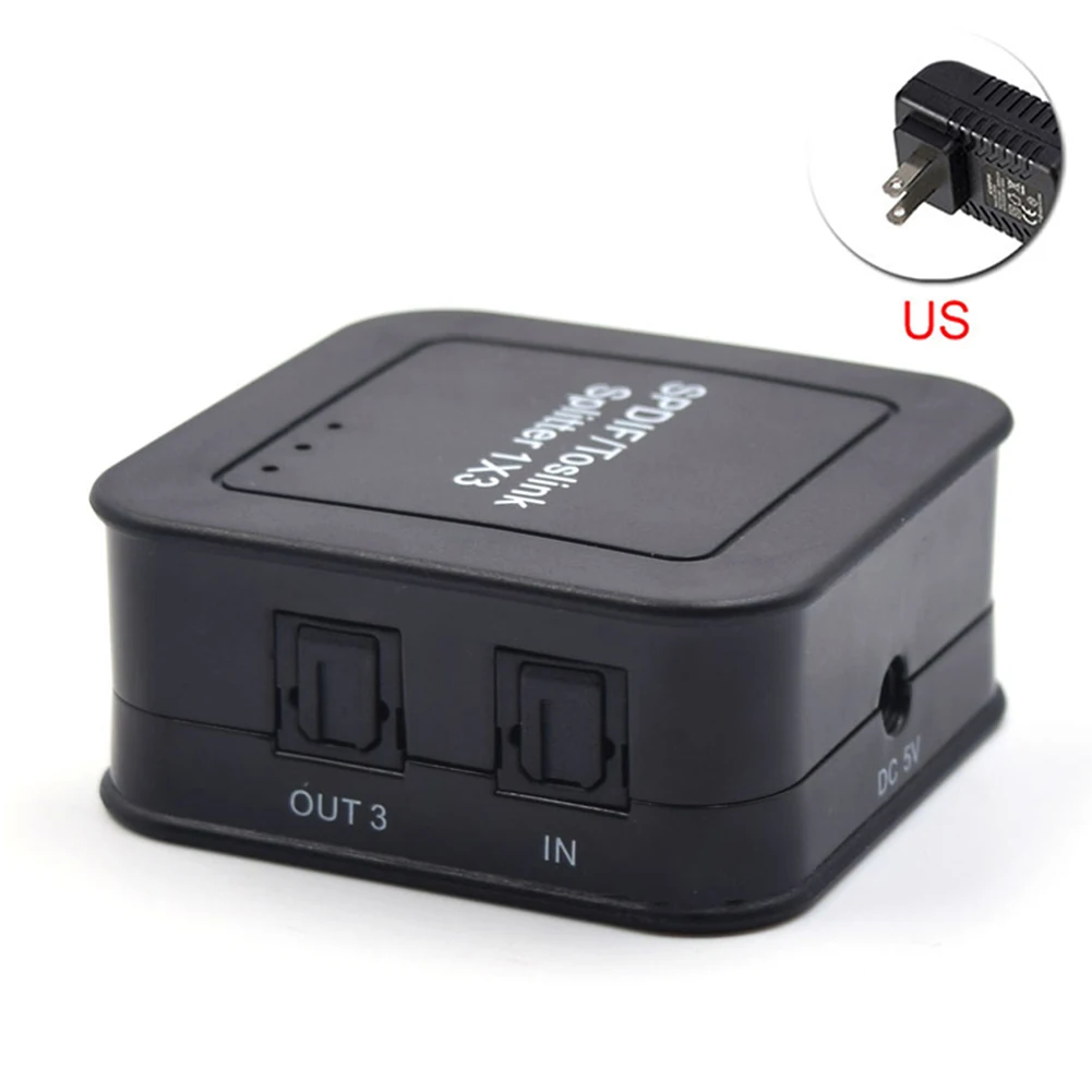 US Plug Разделитель SPDIF TOSLINK 1x3 цифровой волоконно-оптический сплиттер 1 вход 3 аудио выход сплиттер адаптер Поддержка LPCM2.0 DTS - Цвет: US Plug