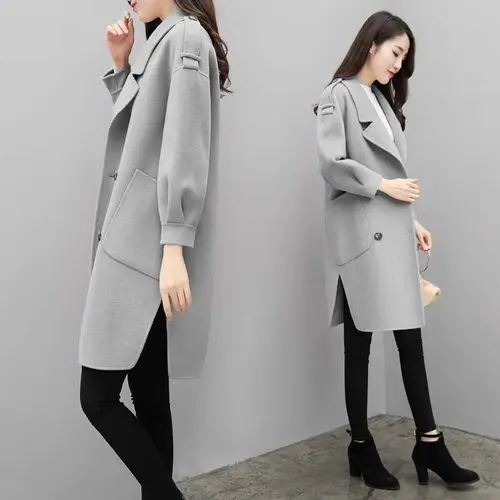 Зимнее корейское пальто женское Модное Элегантный шерстяной жакет офисное женское длинное пальто с длинным Рукавом Casaco Feminino 2XL - Цвет: gray