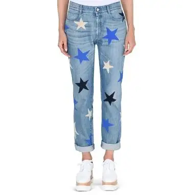 blue stars Женская мода, джинсы с высокой талией, светильник, синяя звезда, узор, прямая молния, Ретро стиль, Женские поясные ремни, стиль, мешковатые джинсы - Цвет: blue stars