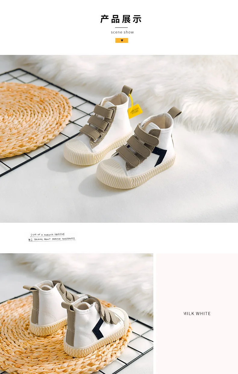 19 autumn winter new children's canvas shoes Korean high-top biscuit shoes Velcro soft bottom children shoes kids Casual Shoes