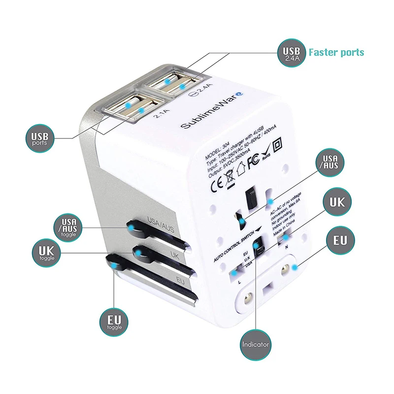 Universal Multi-Plug Adapter Charger 4usb Conversion Plug Abroad Conversion Socket Converter LFX-ING