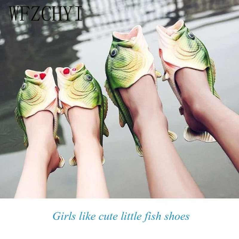 Ceny 2019 moda w kształcie ryby kobiet Drag klapki japonki lato na zewnątrz para kapcie plażowe oddychające Unisex buty na plażę