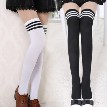 

Sexy Medias Black White Striped Long Socks Women Over Knee Thigh High Over The Knee Stockings For Ladies Girls Warm Knee Socks