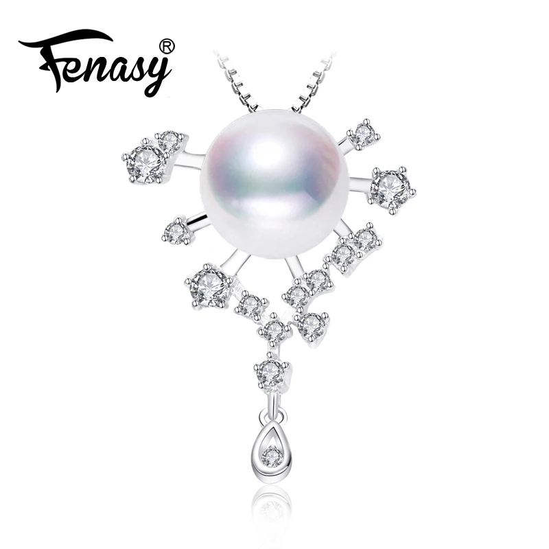 

FENASY Pearl Pendant Necklace For Women Natural Freshwater Pearl Pendants&necklaces 925 Sterling Silver Snowflake Pendant 8-9mm