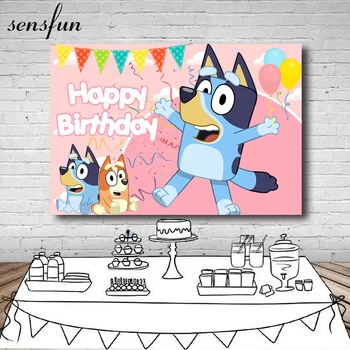

Sensfun Bluey Theme Pink Girls Birthday Party Backdrops For Photography Bunting Balloons Backgrounds Custom Photocall