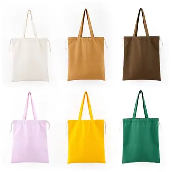 

Large Canvas Shoulder Bag Drawstring Casual Tote Shopping Handbag
