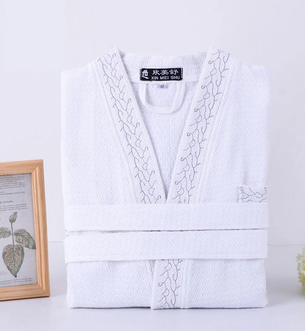 Однотонный Вафельный Халат для женщин, хлопок, вафельный Халат, мягкий халат для гостиницы, Женская Повседневная Домашняя одежда с поясом M L XL - Цвет: white