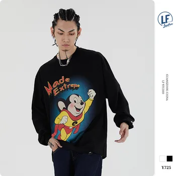 

LawFoo fall 2020 new national fashion Men's cartoon mouse Superman printed men's long-sleeved T-shirt