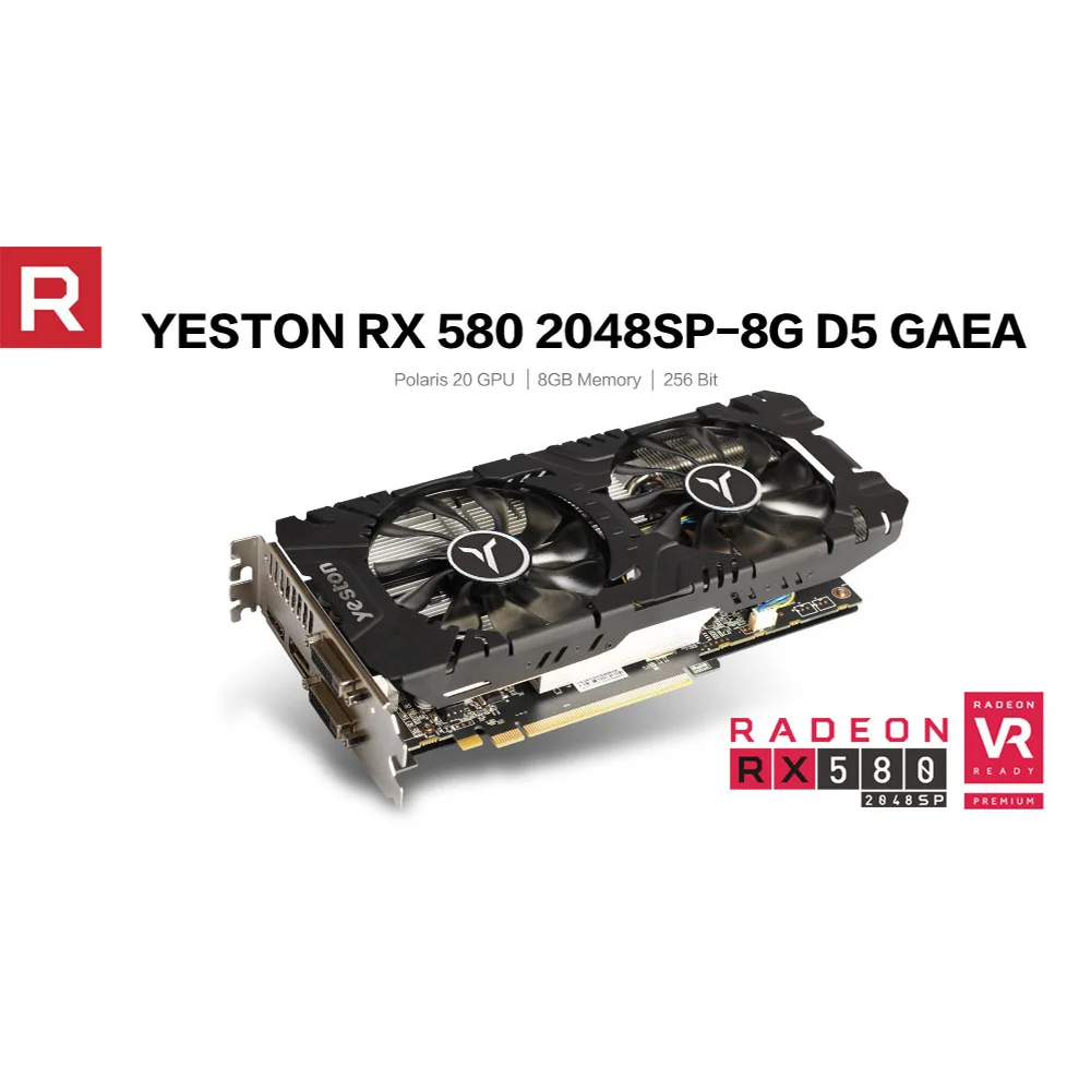 Yeston RX 580 2048SP 8G D5 GAEA Графическая карта, видеокарта Radeon Chill 20 двойной вентилятор охлаждения 8 ГБ GDDR5 256bit DP* 3/HD/DVI-D ПК