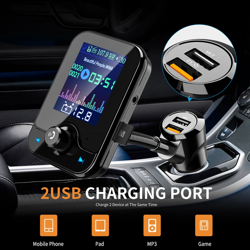 JINSERTA Быстрая зарядка 3,0 Bluetooth fm-передатчик двойной USB 1,8 дюймов TFT экран FM модулятор комплект Автомобильный MP3-плеер TF USB музыка