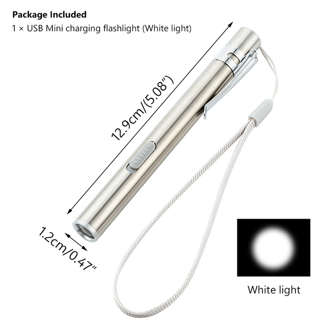LED Pen Medical Flashlight Stainless Steel Rechargeable Flashlight With Usb Cable For Hiking Night Walking Gift Supplies