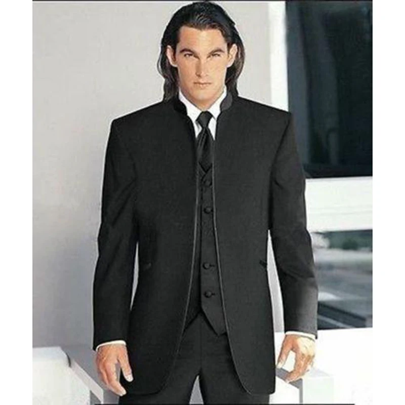 

New Best Selling Groom men suit Tuxedos Black Mandarin Lapel Best Man Groomsman Mens Wedding Suits Prom/Form/Bridegroom