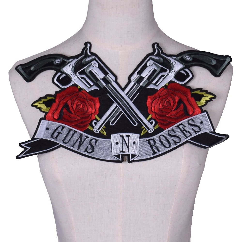 Guns N Roses Music Rock Band Patch Embroidery Iron on Backing For Jacket Custom DIY Design Black Twill Fabric