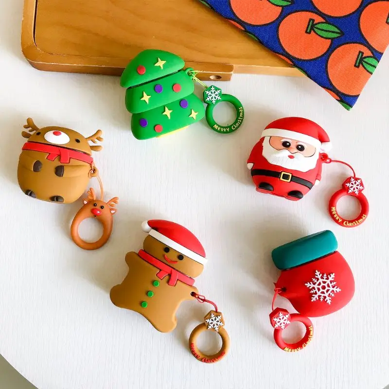 Christmas Theme Protective Case Silicone Cover with Lanyard for Airpods 1/2 Kit for smart watch
