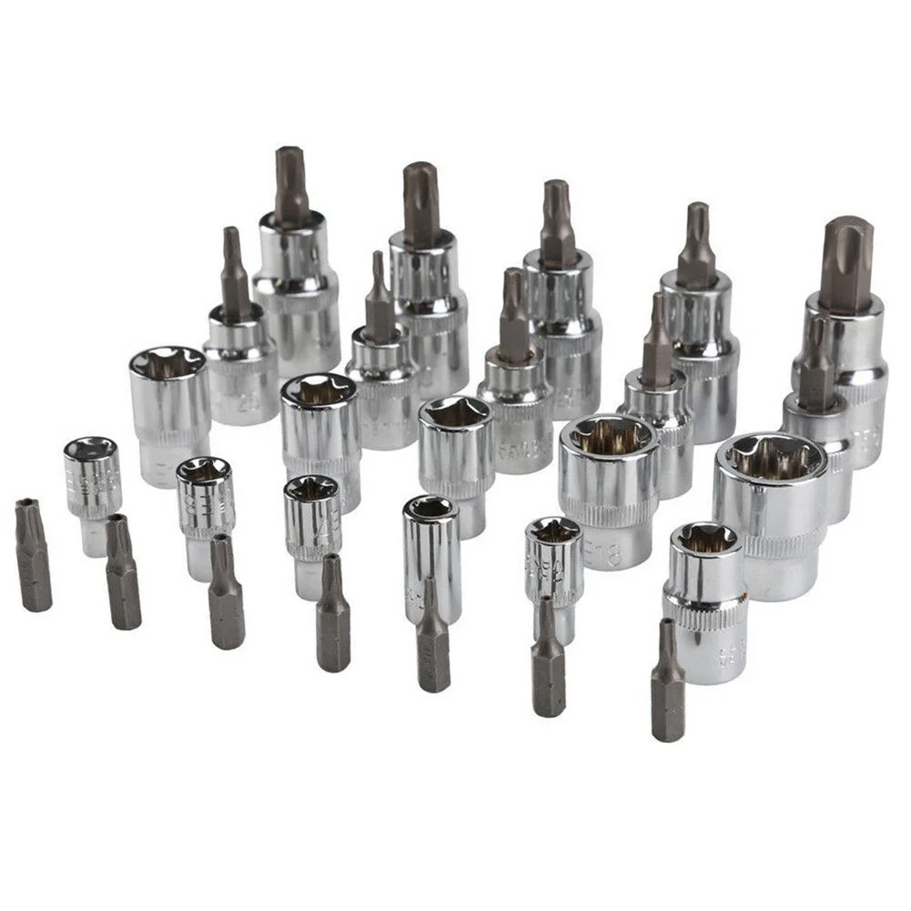 29 шт. 1/4 ''3/8'' 1/2 ''драйвер E Torx Star Bit хромированный Набор торцевых головок набор инструментов стальной чехол для ремонта двигателя