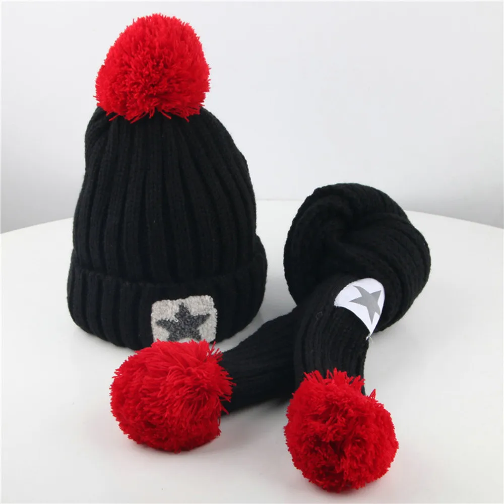Для детей 2-8 лет, детские зимние шапки для маленьких девочек и мальчиков, Зимняя Вязаная шапка-бини, помпон, набор из шапки и шарфа, шапка для детей@ 45