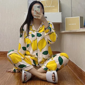 

Cotton Silk Pajamas Ladies Long-sleeved Trousers Korean Style Thin Section High-quality Comfortable Fabric Ins Style Cute 2020