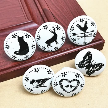

1PC 38mm Ceramic Furniture Handle White Porcelain Pull Clock Print Knob Kid Decorative Kitchen Cupboard Door Drawer Knobs