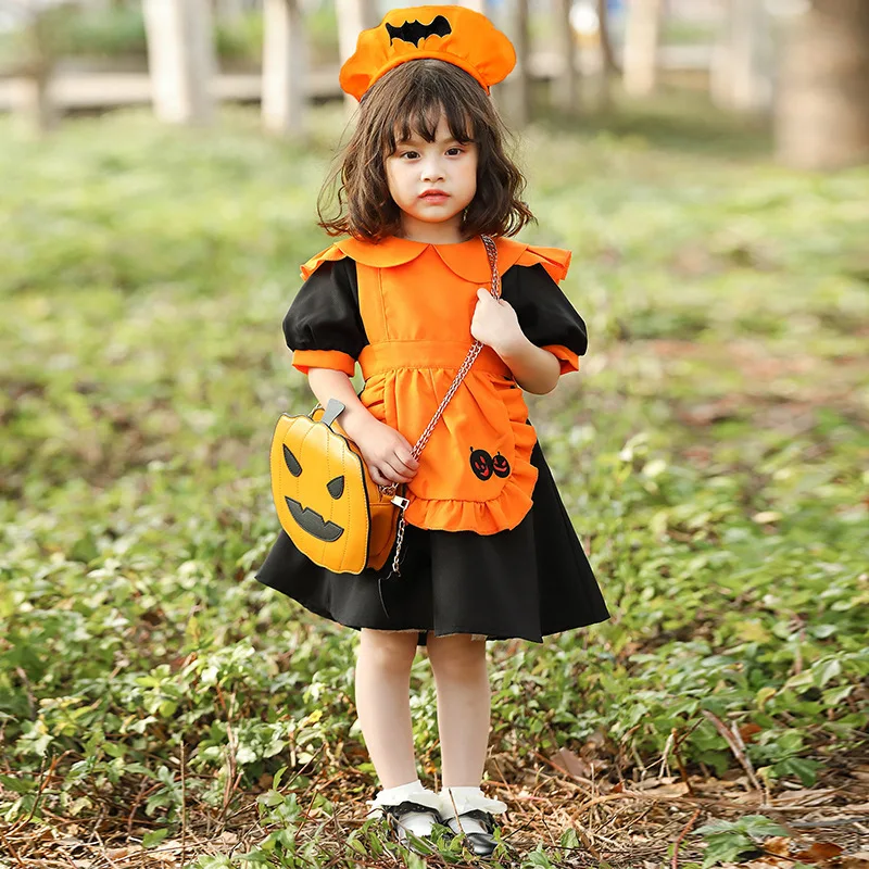 

Halloween Little Witch Costume Color Cosplay Costume Pumpkin Cosplay Costume Ghost Festival Theme Party Children Orange Bat Maid