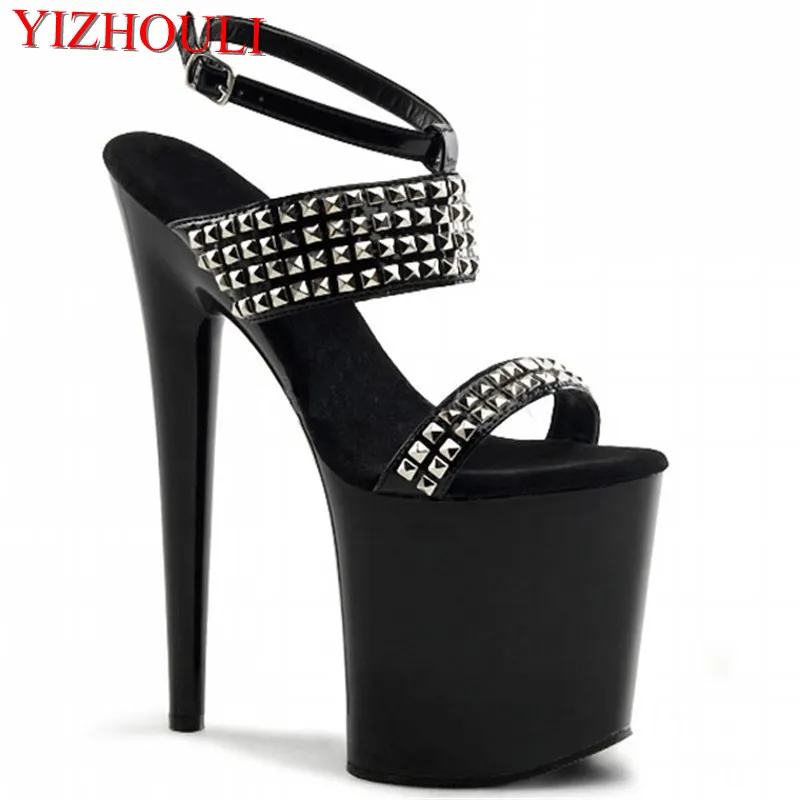 New style rivet decoration, ankle buckle, 20cm stiletto heels, model party pole dancing performance platform sandals