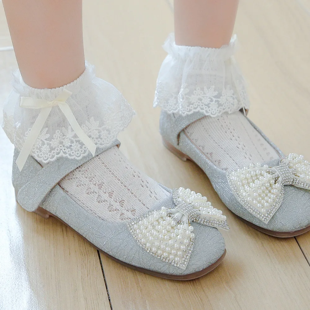 

Elegant princess girls ankle socks cozy ruffles lace bowknot design toddler party wedding socks for children chaussettes meias